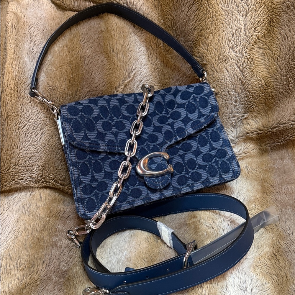 Coach Navy Signature Canvas Chain Shoulder Bag